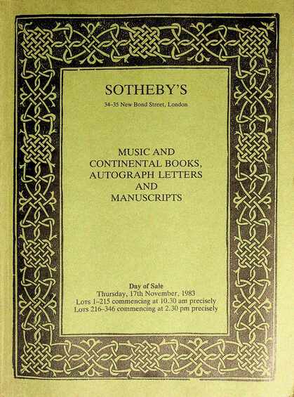 Sothebys Nov 1983 Music and Continental Books, Autograph Letter etc.