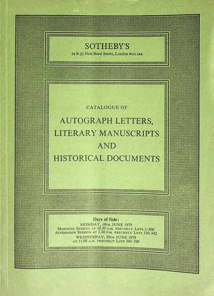 Sothebys June 1979 Autograph Letters, Literary Manuscripts and Historical