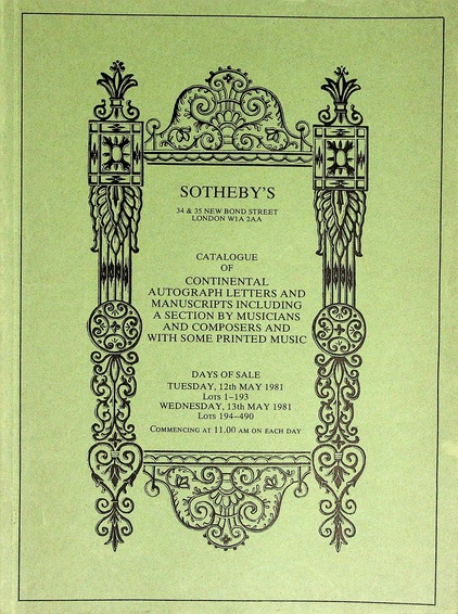 Sothebys May 1981 Continental Autograph Letters & Manuscripts etc.