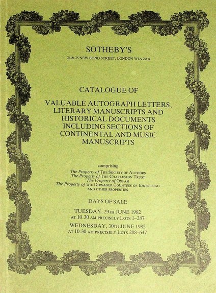 Sothebys June 1982 Valuable Autograph Letters, Literary Manuscripts etc.