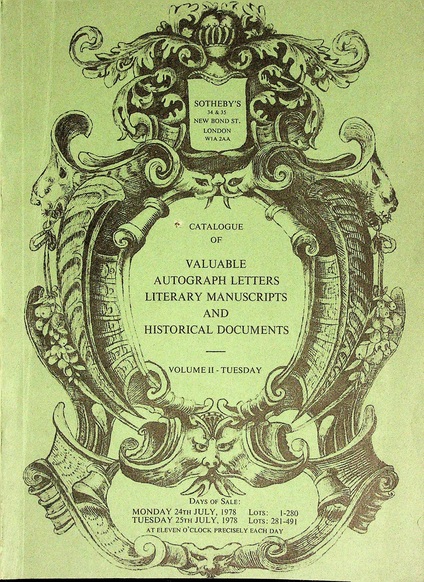 Sothebys July 1978 Valuable Autograph Letters, Literary Manuscripts etc.