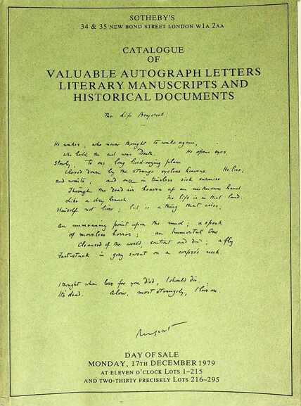 Sothebys December 1979 Valuable Autograph Letters, Literary Manuscripts etc.