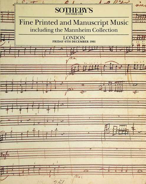 Sothebys December 1991 Fine Printed & Manuscripts Music inc. the Mannheim Coll.