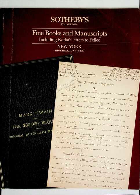 Sothebys June Fine Books & Manuscripts including Kafka's Letter to Felice