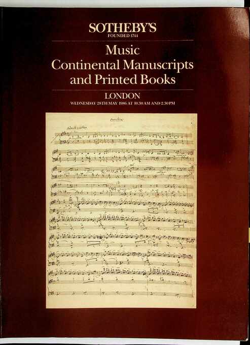 Sothebys May 1986 Music Continental Manuscripts & Printed Books