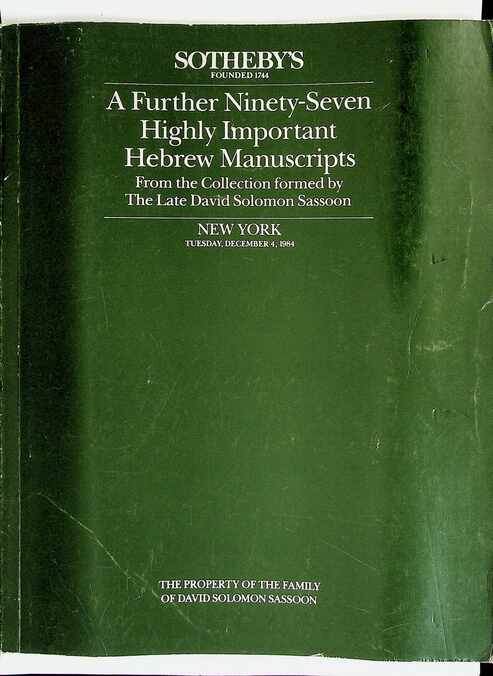 Sothebys Dec 1984 Highly Important Hebrew Manuscripts Colle.by David Sassoon.
