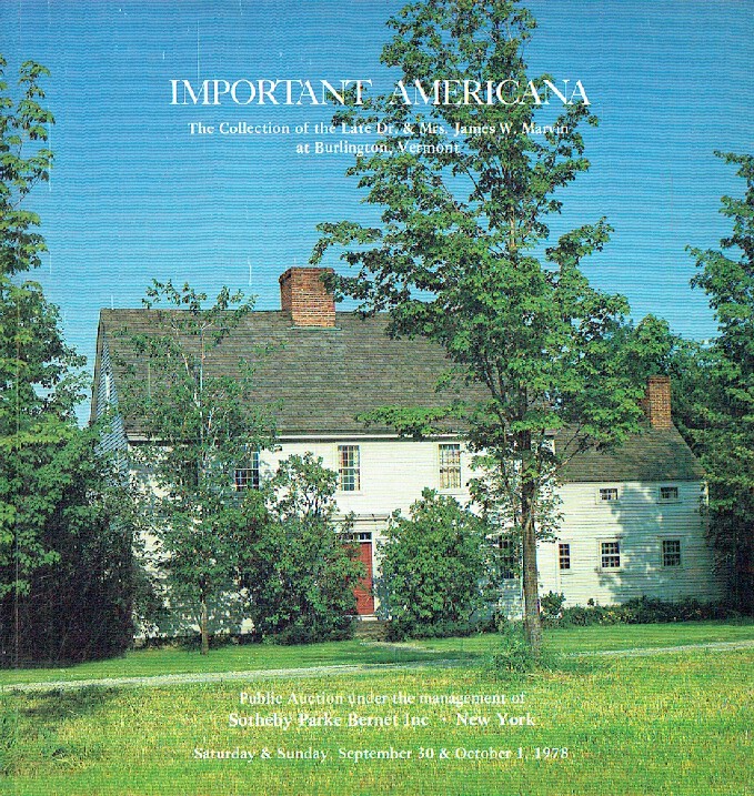Sothebys September/October 1978 Important Americana - Collection Late Dr. & Mrs.