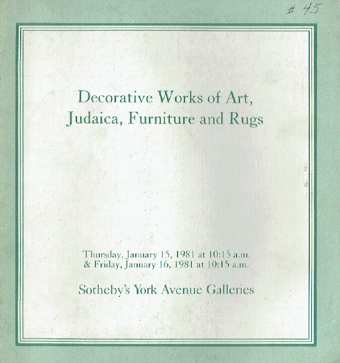 Sothebys January 1981 Decorative Works of Art, Judaica, Furniture & Rugs