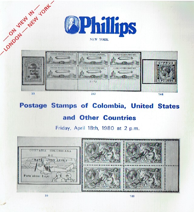Phillips April 1980 Postage Stamps of Colombia, U. S. & Other Countries