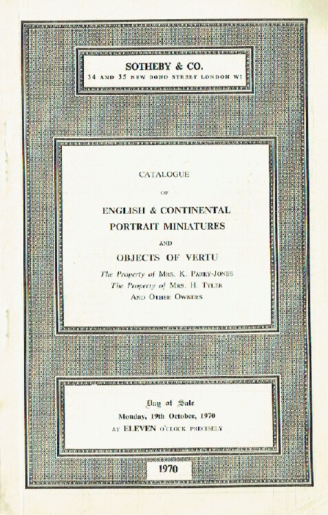 Sothebys October 1970 English & Continental Portrait Miniatures and Objects of V