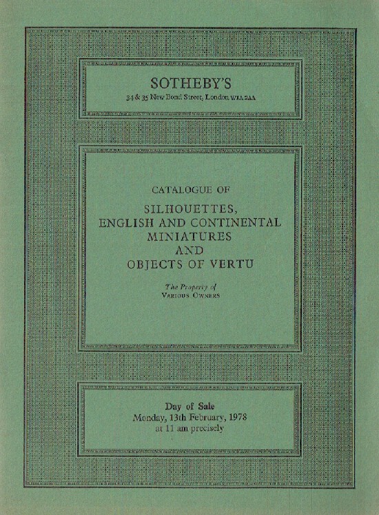 Sothebys February 1978 Silhouettes, English and Continental Miniatures and Objec