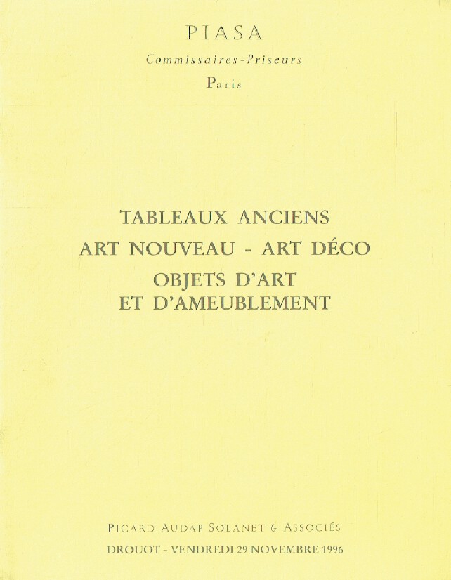 Piasa November 1996 Old Paintings, Art Nouveau & Art Deco - Click Image to Close