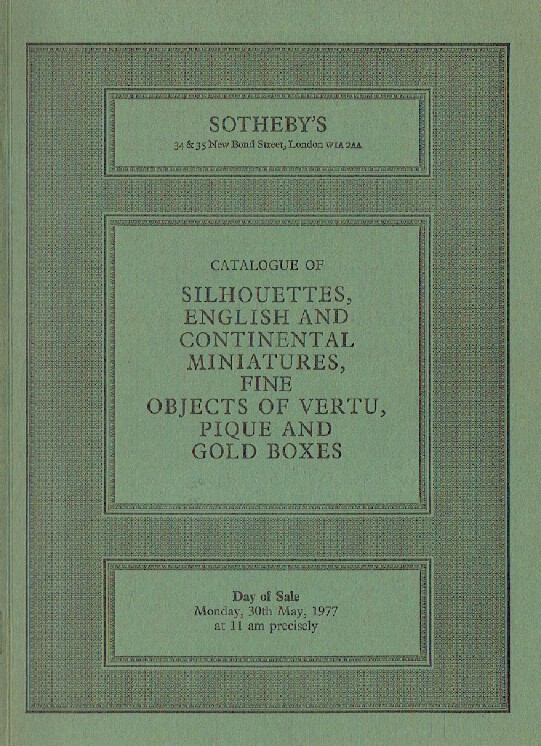 Sothebys May 1977 Silhouettes English and Continental Miniatures, Fine Objects o