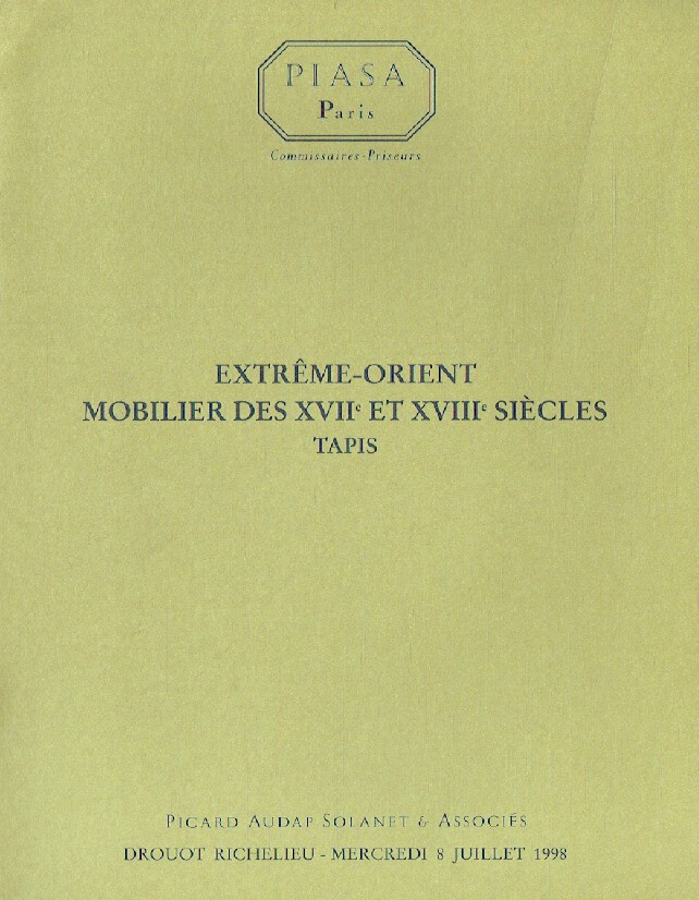 Piasa July 1998 Extreme-Orient, 17th & 18th Century Furniture (Digital only)