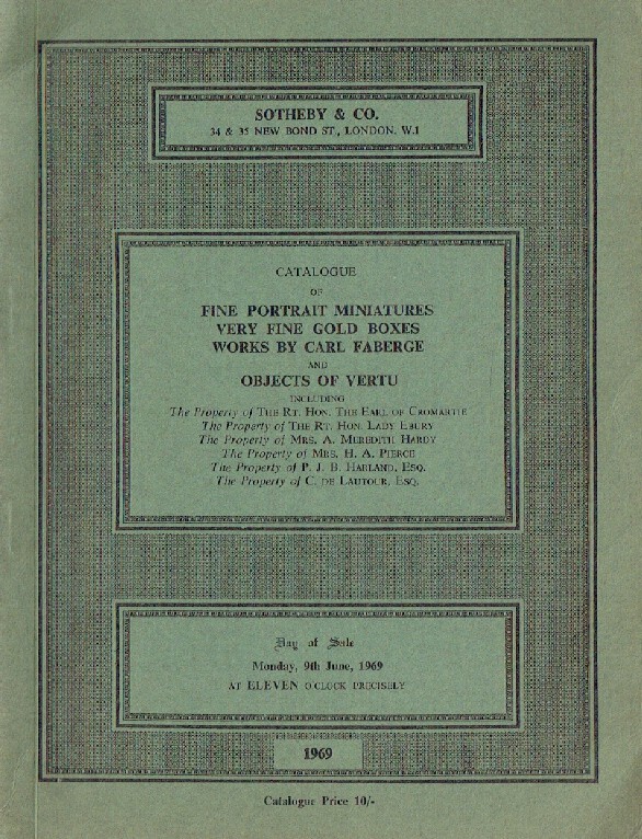 Sothebys June 1969 Fine Portrait Miniatures Very Fine Gold Boxes Works By Carl F