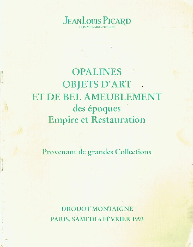 Picard February 1993 Opalines, (French) Furniture & Works of Art