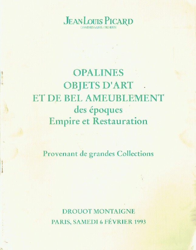 Picard February 1993 Opalines, (French) Furniture & Works of Art