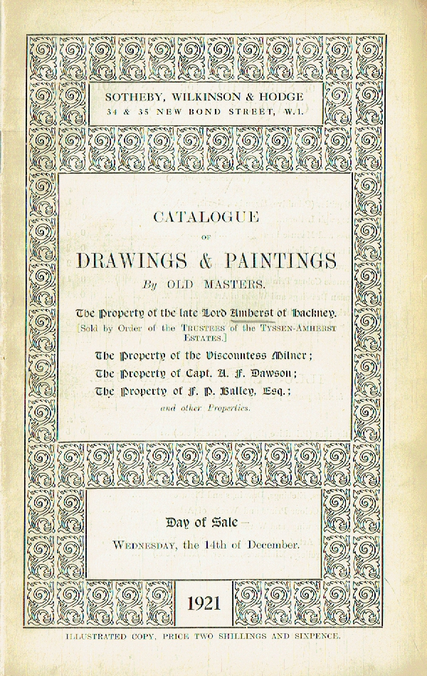 Sothebys December 1921 Drawings & Paintings by the Old Masters