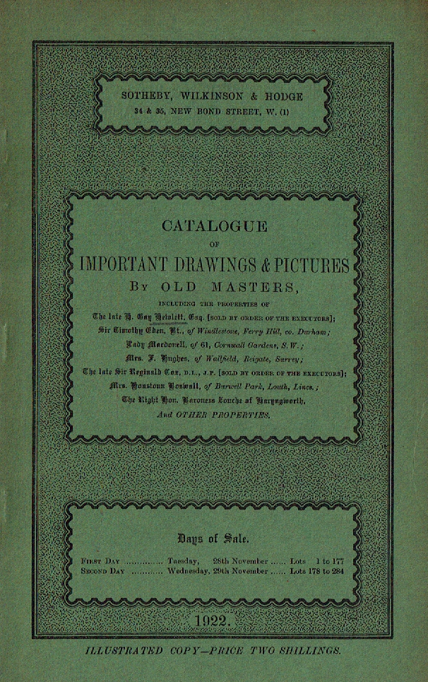Sothebys November 1922 Important Drawings & Pictures by the Old Masters