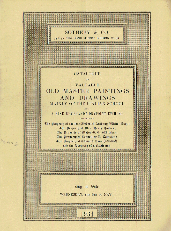 Sotheby & Co. May 1934 Old Master Paintings & Drawings