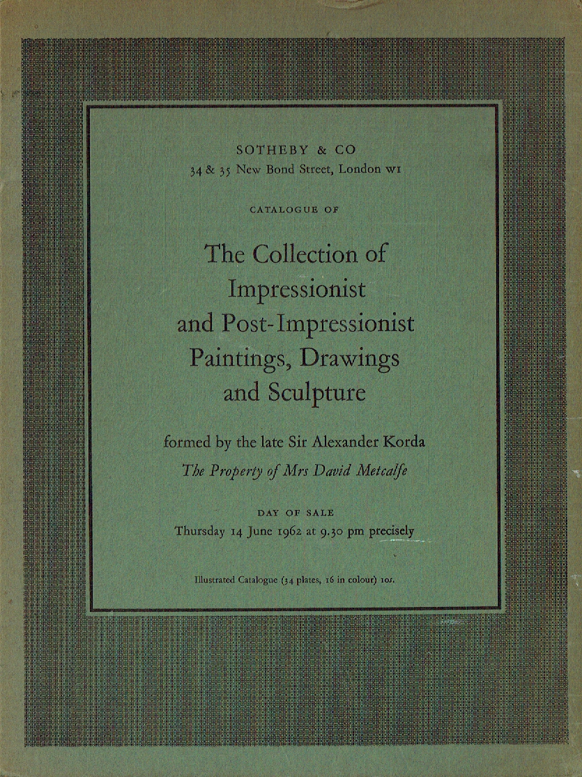 Sotheby & Co. June 1962 Impressionist & Post-Impressionist Paintings, Drawings &