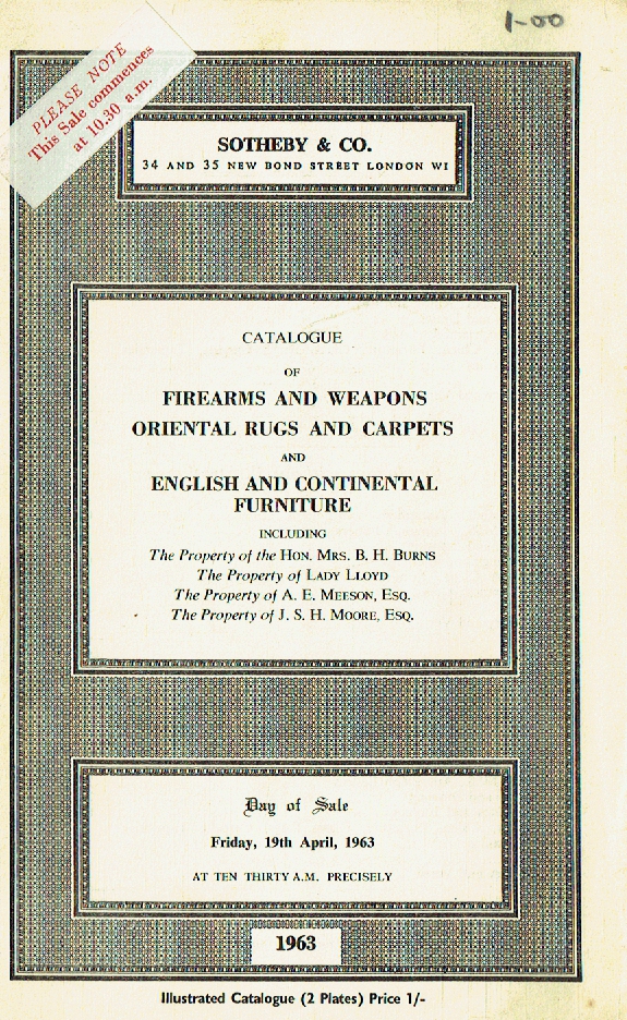Sotheby & Co April 1963 Firearms & Weapons Oriental Rugs and Carpets