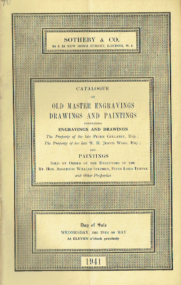Sothebys May 1941 Old Master Engravings Drawings & Paintings