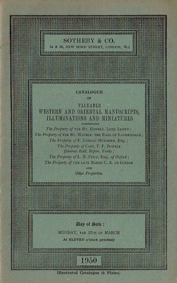 Sothebys March 1950 Valuable Western & Oriental Manuscripts (Digital only)