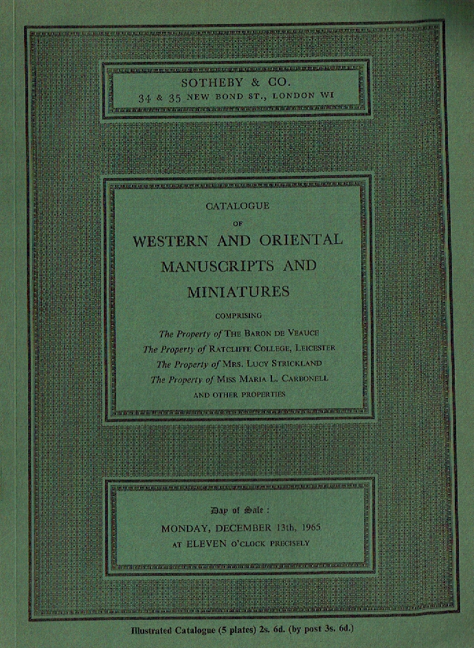 Sothebys December 1965 Western & Oriental Manuscripts and Miniatures