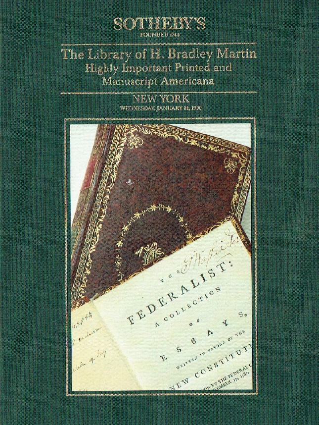 Sothebys January 1990 Bradley Martin Library, Printed & Manuscripts Americana Pa - Click Image to Close