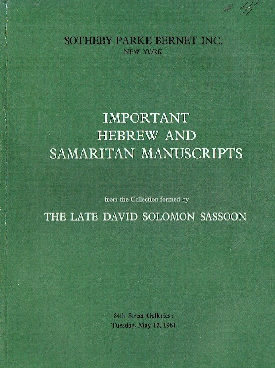 Sothebys May 1981 Important Hebrew & Samaritan Manuscripts Collection by Late Da - Click Image to Close