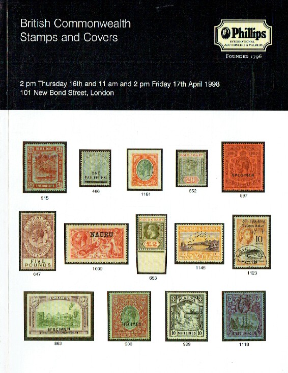 Phillips April 1998 British Commonwealth Stamps & Covers