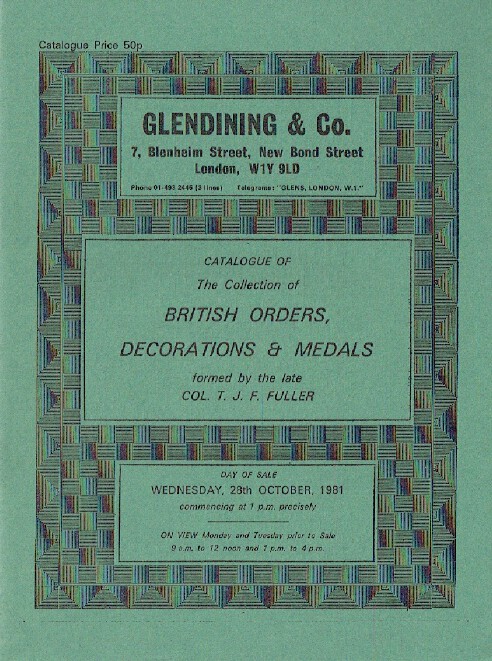 Glendinings Oct 1981 British Orders, Decorations & Medals - Fuller Collection