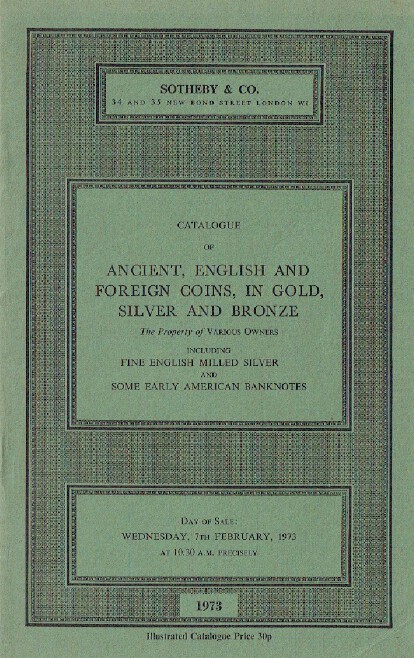 Sothebys February 1973 Ancient, English & Foreign Coins in Gold, Silver & Bronze - Click Image to Close