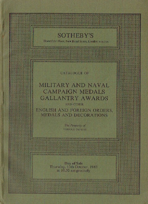 Sothebys October 1983 Military & Naval Campaign Medals, Gallantry Awards etc. - Click Image to Close