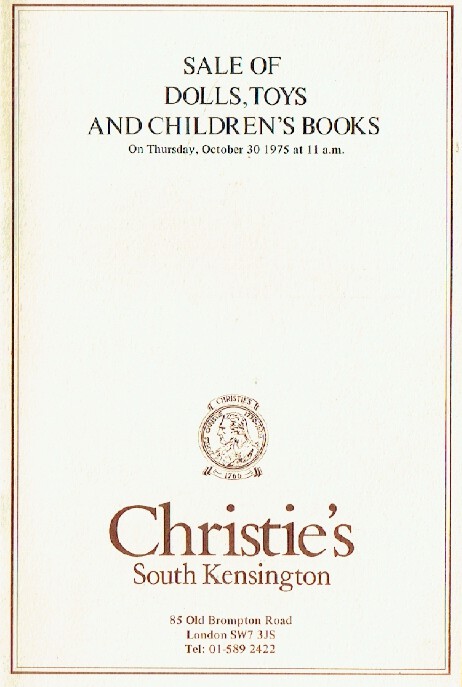 Christies October 1975 Sale of Dolls, Toys and Children's Books