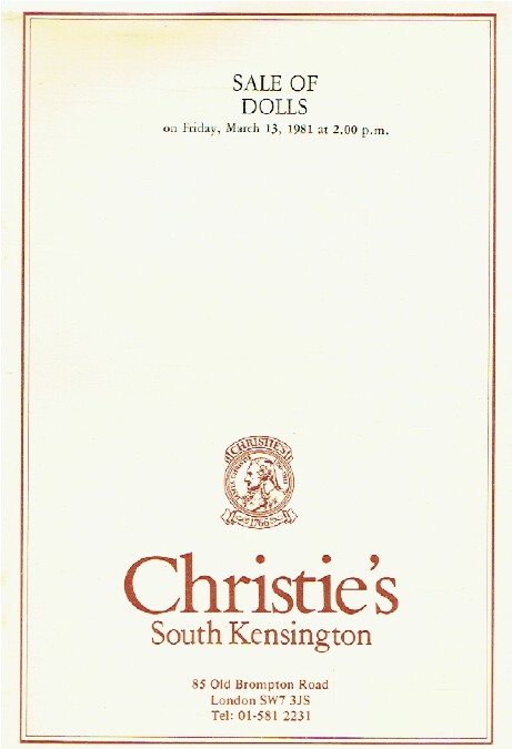 Christies March 1981 Sale of Dolls