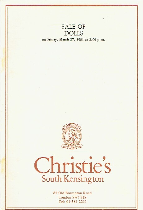 Christies March 1981 Sale of Dolls