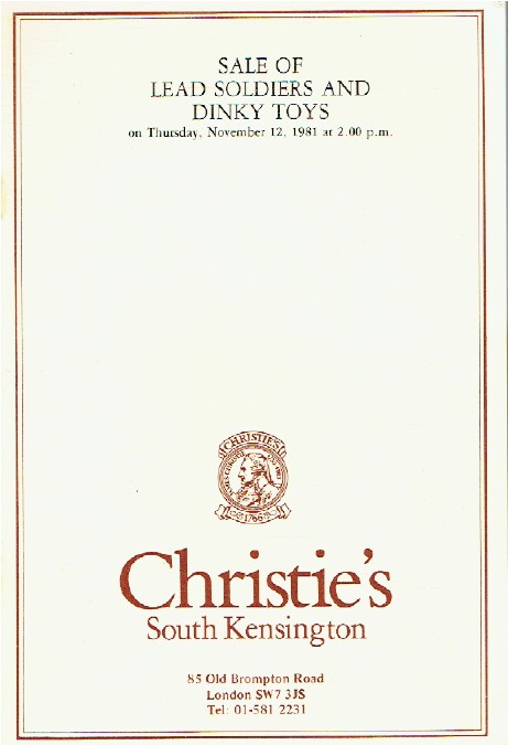 Christies November 1981 Sale of Lead Soldiers and Dinky Toys