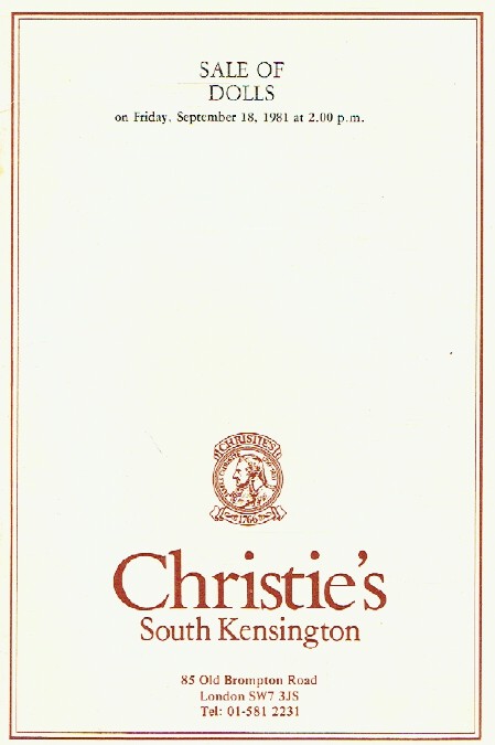 Christies September 1981 Sale of Dolls - Click Image to Close
