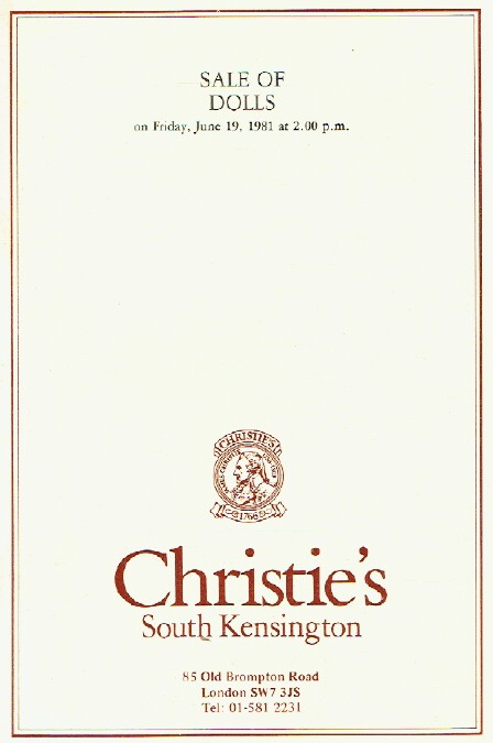 Christies June 1981 Sale of Dolls