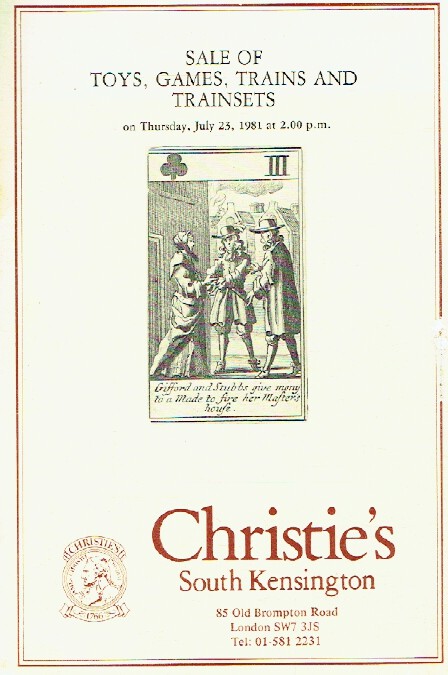 Christies July 1981 Sale of Toys, Games, Trains and Trainsets