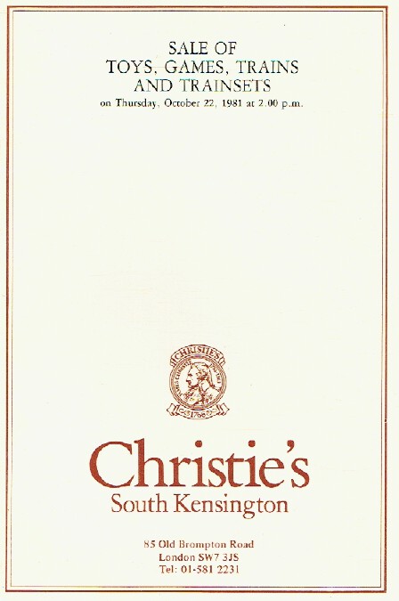 Christies October 1981 Sale of Toys, Games, Trains and Trainsets