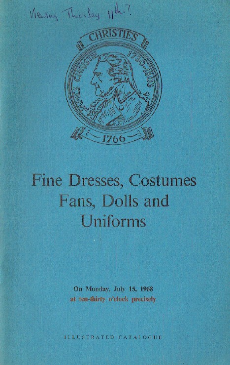 Christies July 1968 Fine Dresses, Costume Fans, Dolls and Uniforms