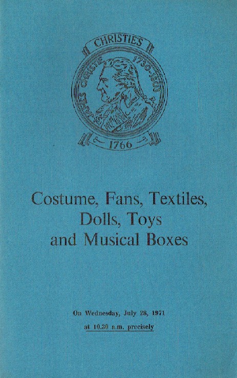 Christies July 1971 Costume, Fans, Textiles, Dolls, Toys and Musical Boxes