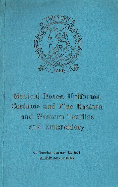 Christies January 1974 Musical Boxes, Uniforms, Costume,Textiles and Embroidery