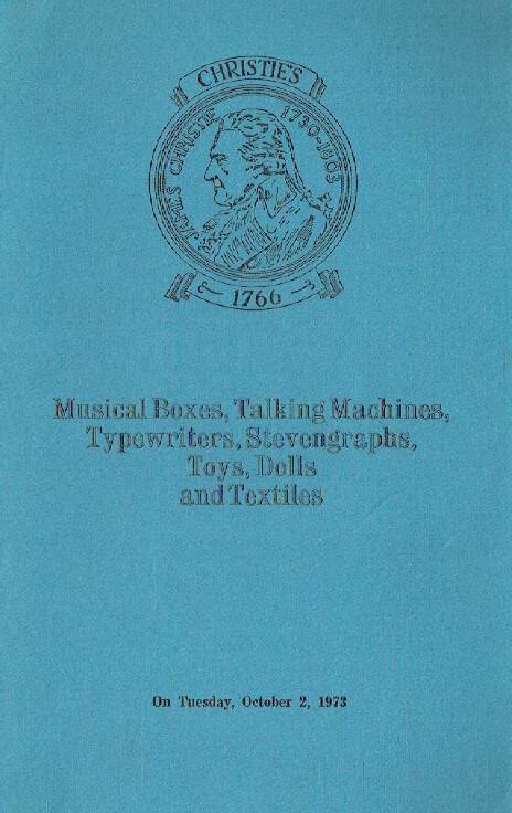 Christies October 1973 Musical Boxes, Talking Machines, Dolls, Stevengraphs etc.