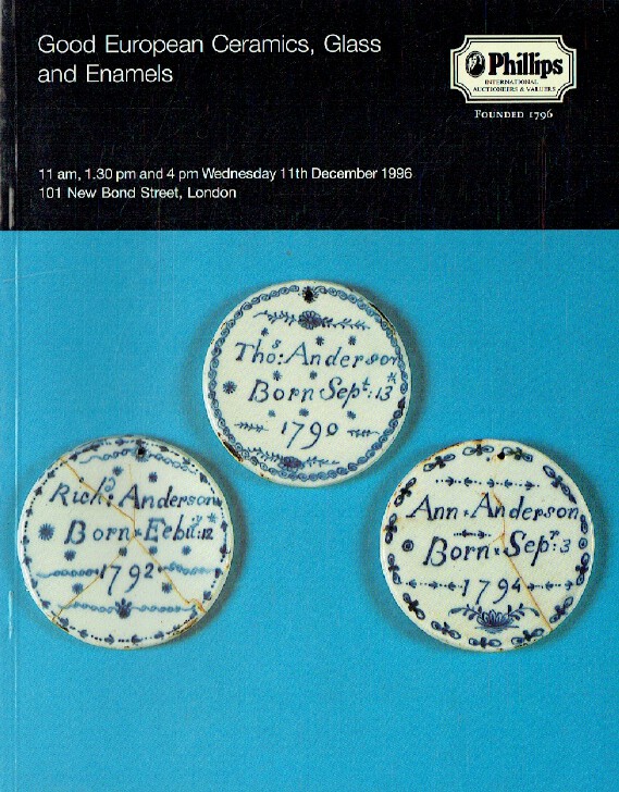 Phillips December 1996 Good European Ceramics, Glass & Enamels