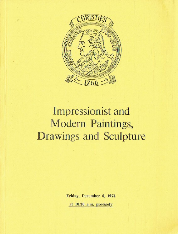Christies December 1974 Impressionist & Modern Paintings, Drawings and Sculpture