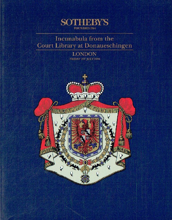 Sothebys July 1994 Incunabula from Court Library at Donaueschingen